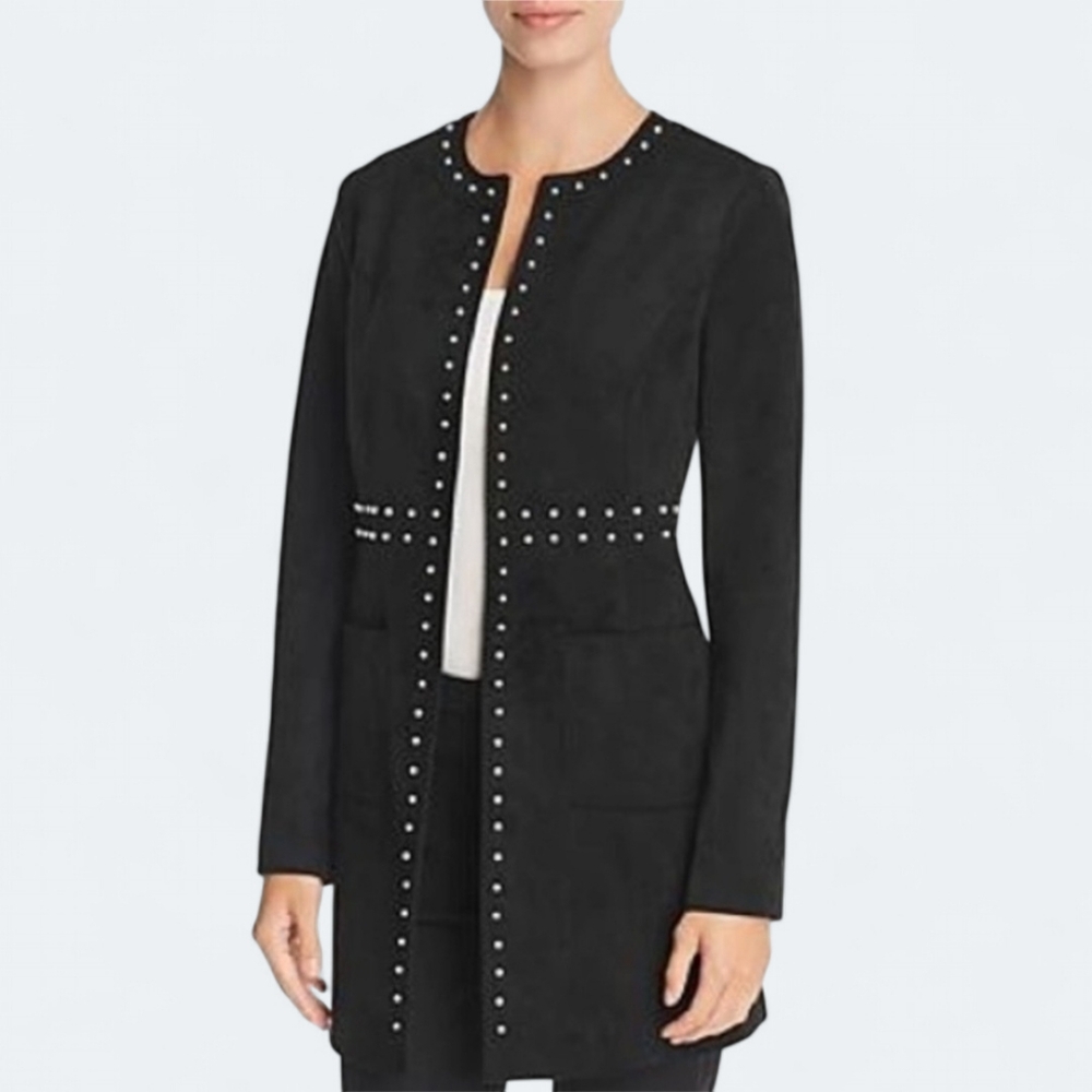 Karl Lagerfield Pearl Embellished Faux Suede Black Jacket Women's